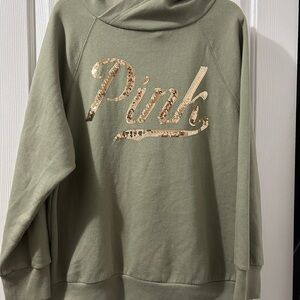 PINK Victoria's Secret Sage Green Sequin Logo Sweater
